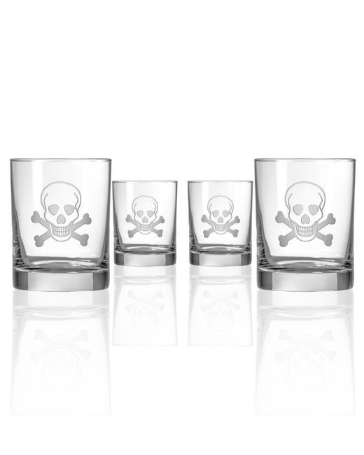 Rolf Glass Skull and Cross Bones Double Old Fashioned 14Oz Set Of 4 Glasses