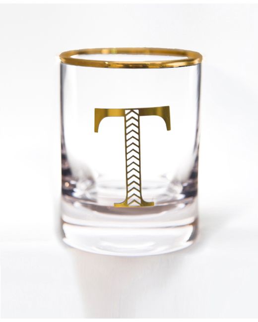 Qualia Glass Monogram Rim and Letter T Double Old Fashioned Glasses Set Of 4