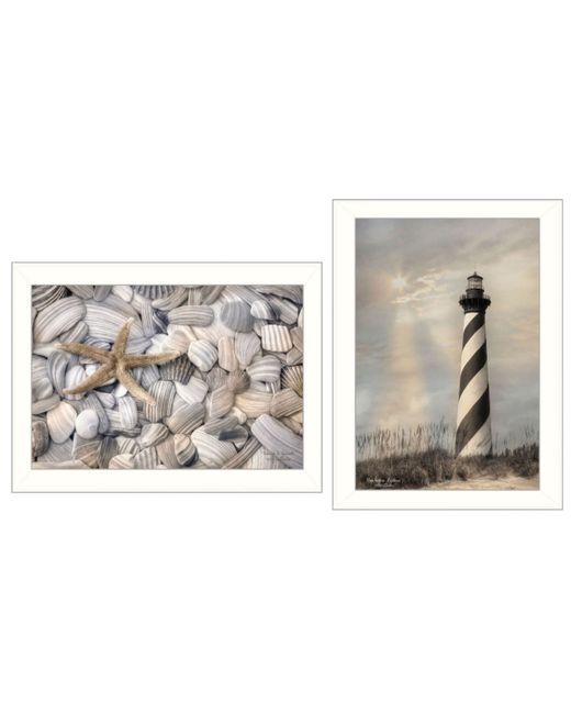 Trendy Decor 4u Cape Hatteras Lighthouse and Sea Shells Collection By Lori Deiter Printed Wall Art Ready to hang White Frame 20 x 14