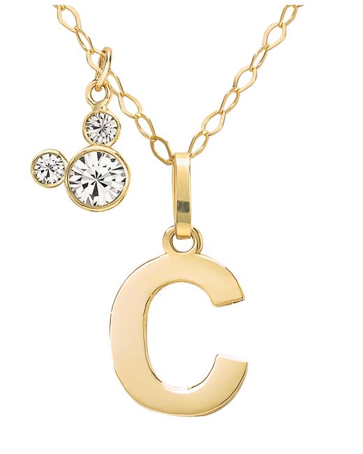 Disney Mickey Mouse Initial Pendant 18 Necklace with Cubic Zirconia 14k Yellow C