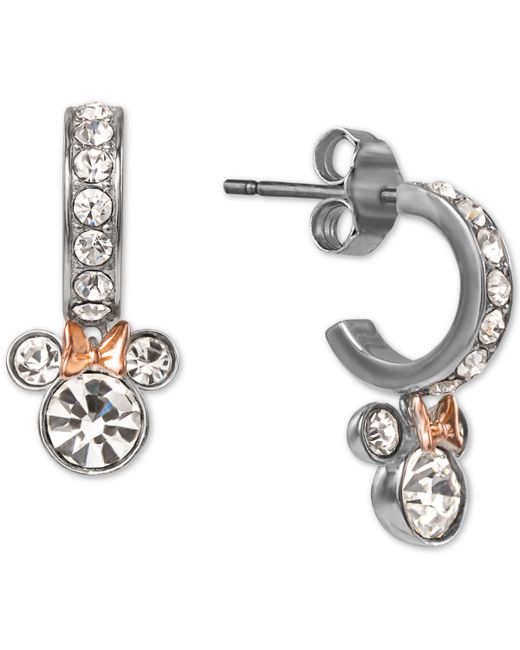 Disney Crystal Minnie Mouse Dangle Hoop Earrings Sterling 18k Rose Gold-Plate