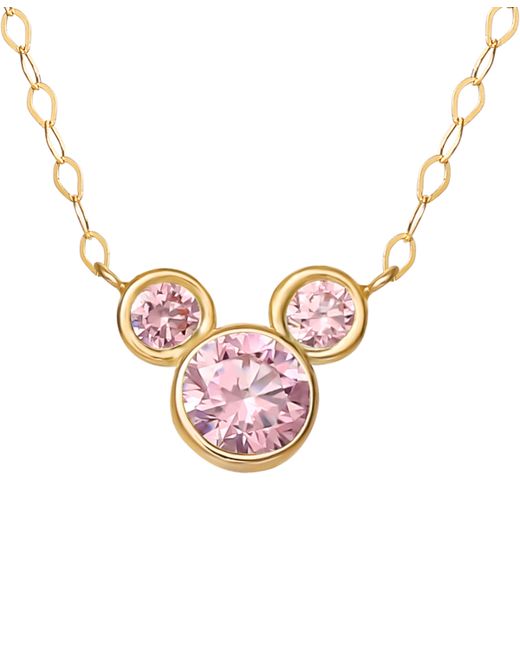 Disney Mickey Mouse Cubic Zirconia Birthstone Pendant Necklace with 15 Chain 14k Gold