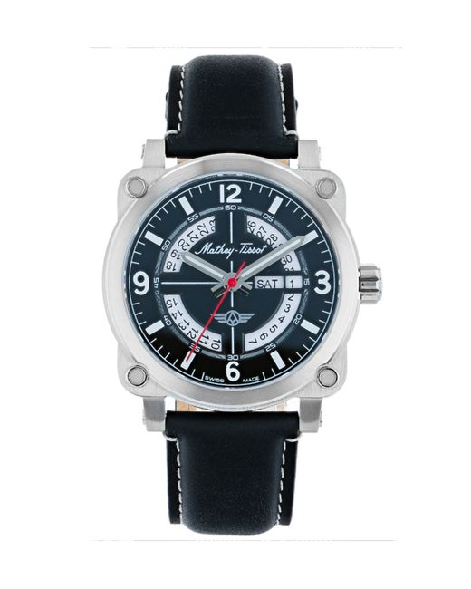Mathey-Tissot Pilot Collection Three Hand Date Genuine Leather Strap Watch 43mm