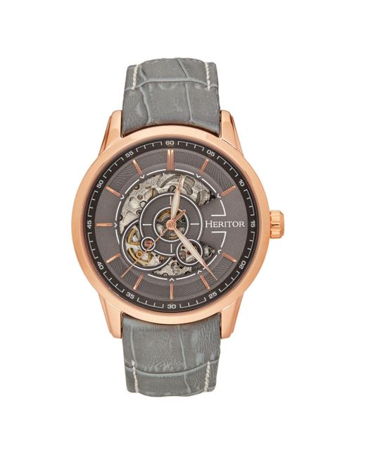 Heritor Automatic Davies Leather Watch Gray 44mm gray