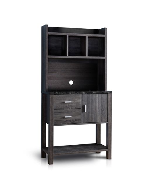 Fc Design Two-Toned Bakers Rack Kitchen Utility Storage Cabinet with Drawers and Black Faux Marble Top