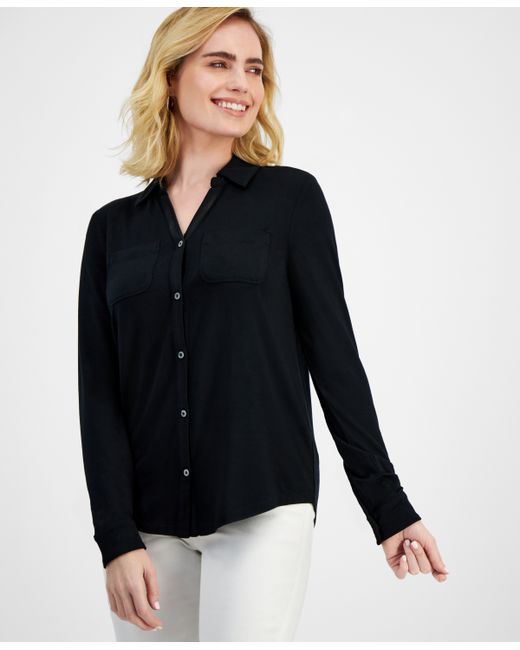 Style & Co Petite Button-Front Long-Sleeve Knit Shirt Created for