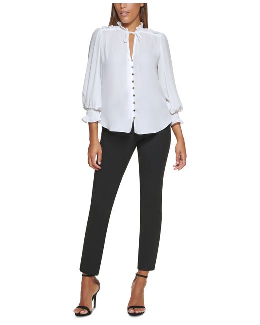 Dkny Petite Tie-Neck Button-Front Ruffled Top Created for