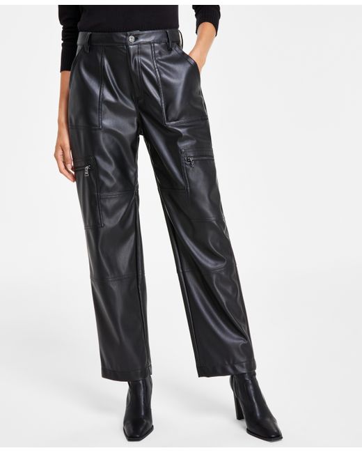 Dkny Faux-Leather High-Rise Cargo Pants