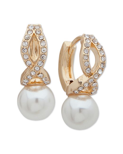 AK Anne Klein Gold-tone Imitation And Crystal Huggie Drop Earrings