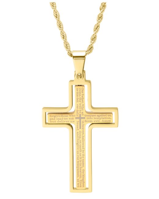 SteelTime Two-Tone Stainless Steel Our Father English Prayer Spinner Cross 24 Pendant Necklace