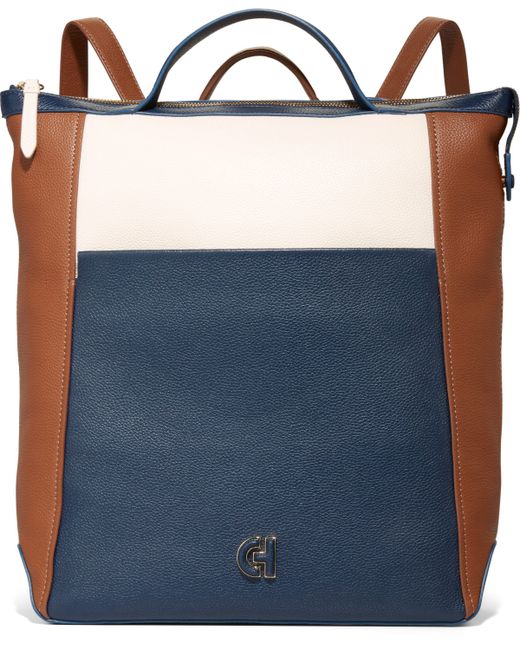 Cole Haan Grand Ambition Large Leather Backpack Blue Wing Teal Ivory