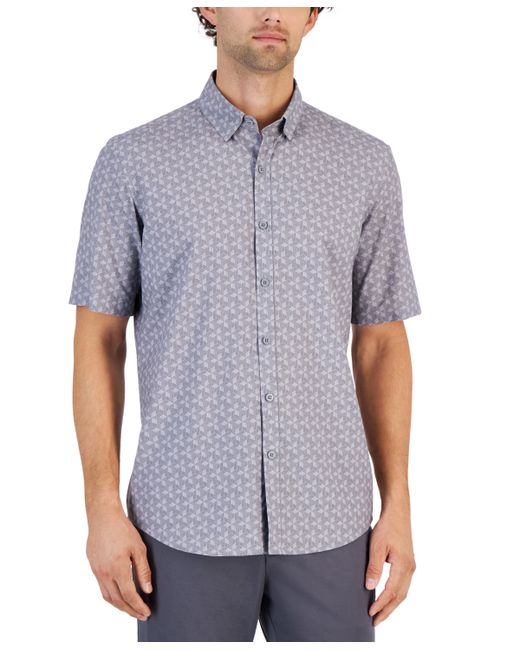 Alfani Alfatech Geometric Print Stretch Button-Up Short-Sleeve Shirt Created for
