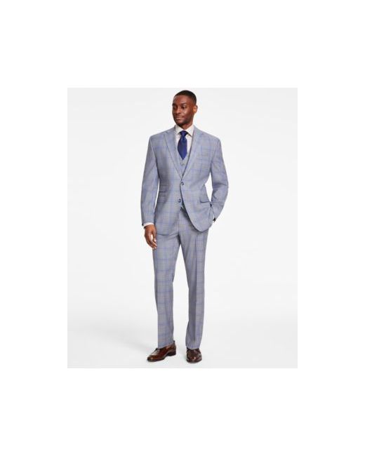 Tayion Collection Classic Fit Plaid Vested Suit Separates