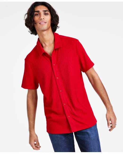 I.N.C. International Concepts Rib Knit Button-Up Short-Sleeve Shirt Created for