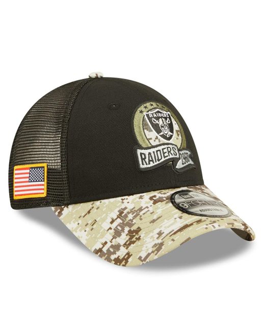 New Era Camo Las Vegas Raiders 2022 Salute To Service 9FORTY Snapback Trucker Hat