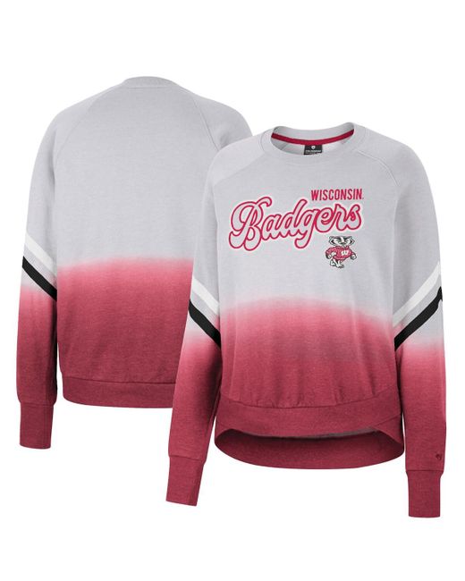 Colosseum Wisconsin Badgers Cue Cards Dip-Dye Raglan Pullover Sweatshirt