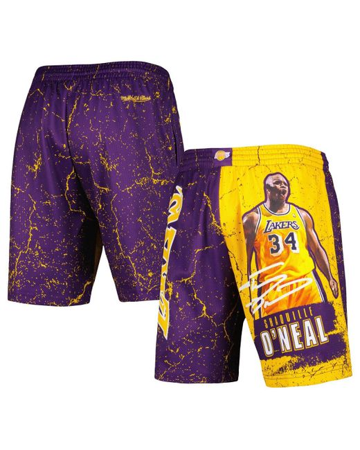 Mitchell & Ness Shaquille ONeal Los Angeles Lakers Hardwood Classics Player Burst Shorts