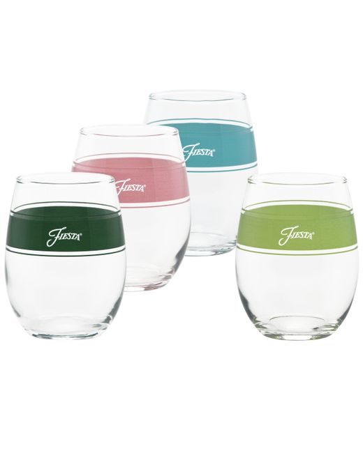 Fiesta Tropical Frame 15 Ounce Stemless Wine Glass Set of 4 Turquoise Lemongrass and Peony