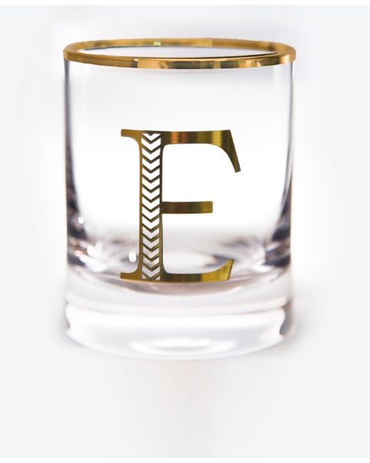 Qualia Glass Monogram Rim and Letter E Double Old Fashioned Glasses Set Of 4