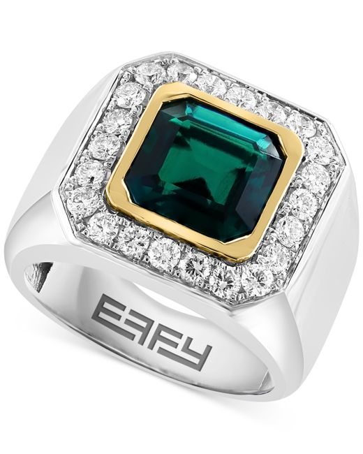 Effy Collection Effy Lab Grown Emerald 2-7/8 ct. t.w. Diamond 7/8 Halo Ring 14k Two-Tone Gold