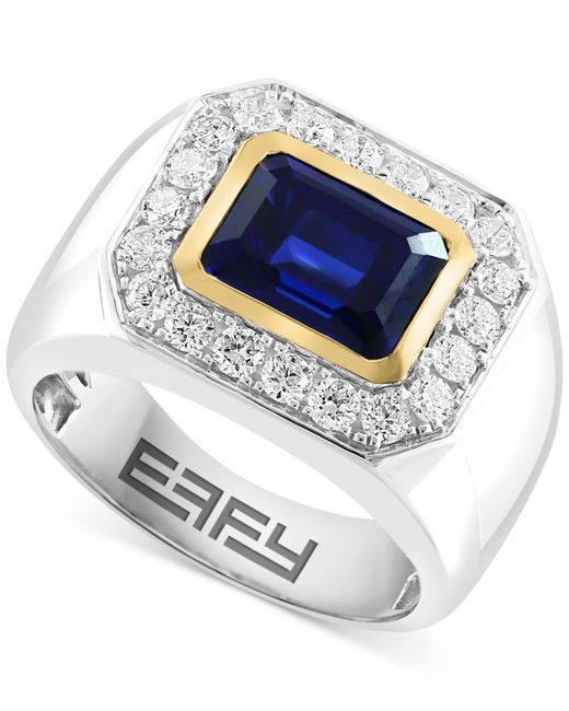 Effy Collection Effy Lab Grown Sapphire 3-1/3 ct. t.w. Diamond 3/4 Halo Ring 14k Two-Tone Gold