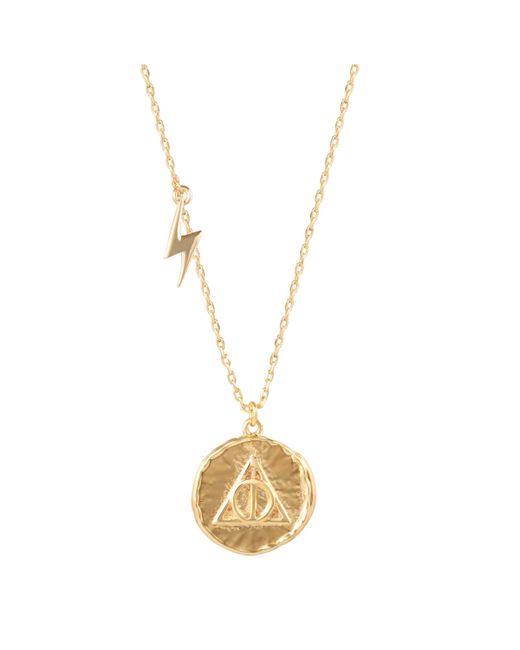 Harry Potter Wizarding World Deathly Hallows Gold Plated Potter Medallion Pendant 16 2