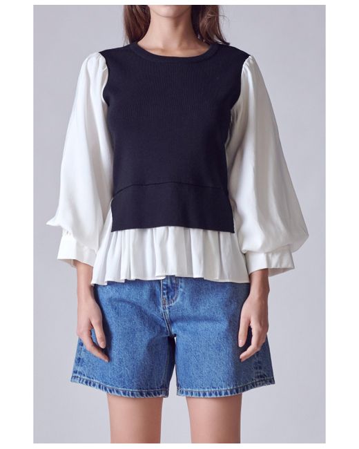 English Factory Mixed Media Knit Top white