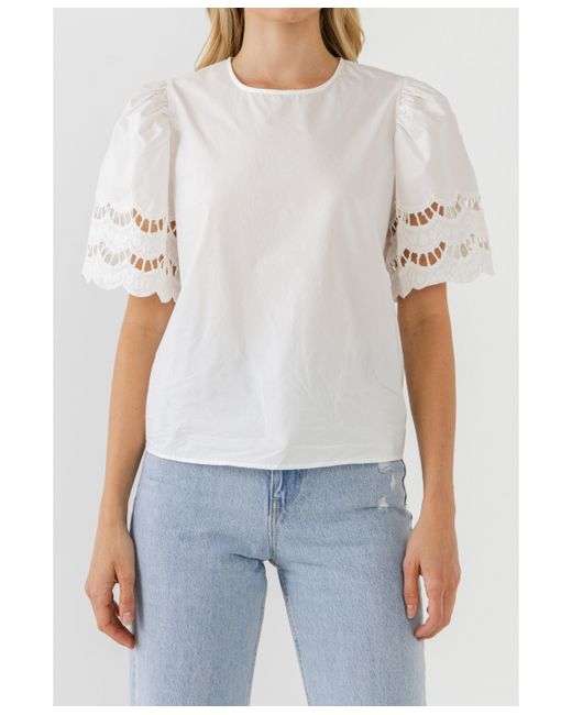 English Factory Mixed Media Lace Trim Knit Top