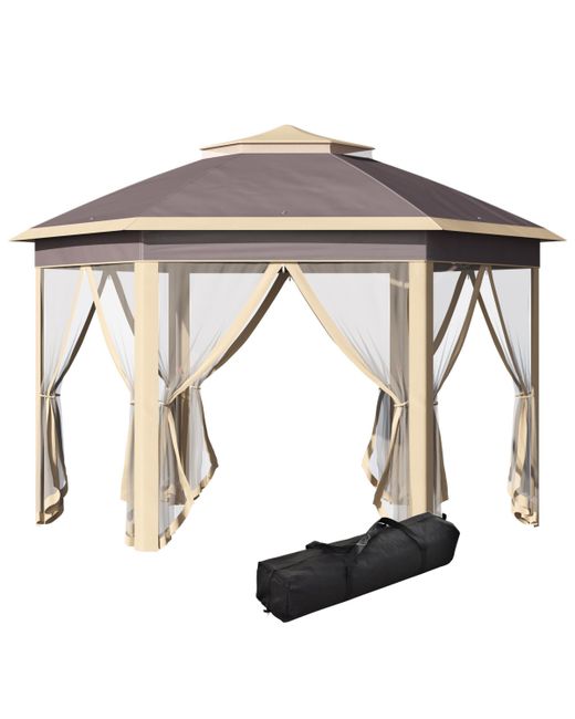 Outsunny 13x11 Pop Up Gazebo Double Roof Canopy Tent with Zippered Mesh Sidewalls Height Adjustable and Carrying Bag Event for Patio Garden