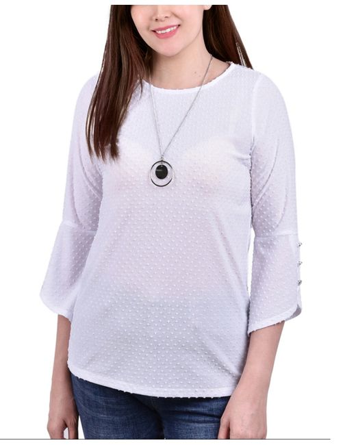Ny Collection Petite 3/4 Tulip Sleeve Top with Necklace