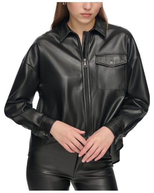 Dkny Zip-Front Faux-Leather Long-Sleeve Shirt