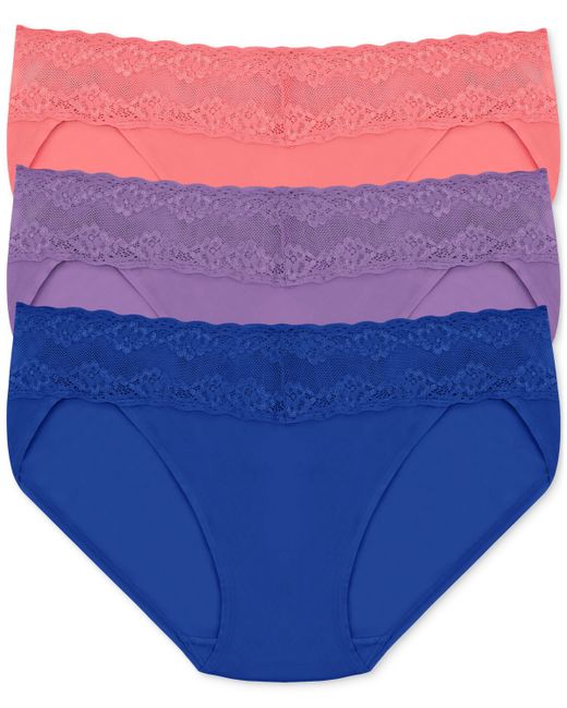 Natori Bliss Perfection Lace Waist Bikini Underwear 3-Pack pur/co