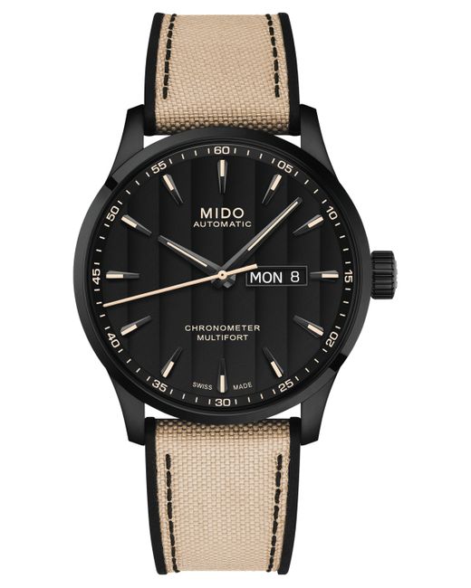 Mido Swiss Automatic Multifort Chronometer Fabric Black Silicone Strap Watch 42mm