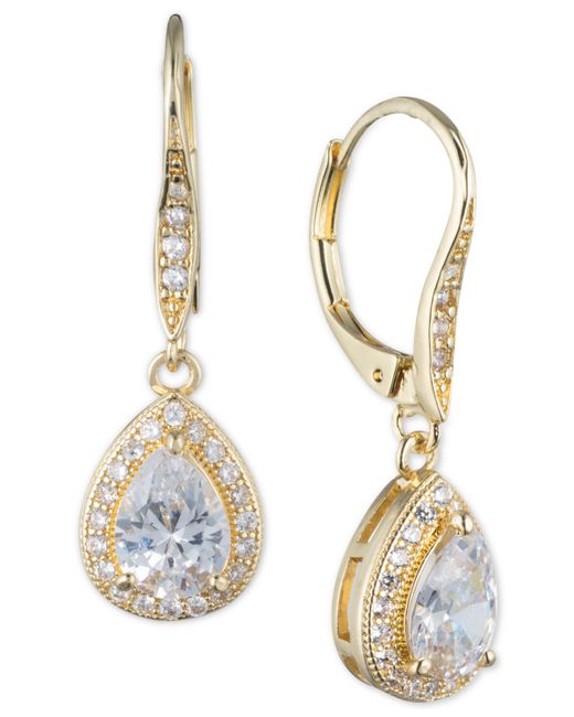 AK Anne Klein Teardrop Crystal and Pave Drop Earrings