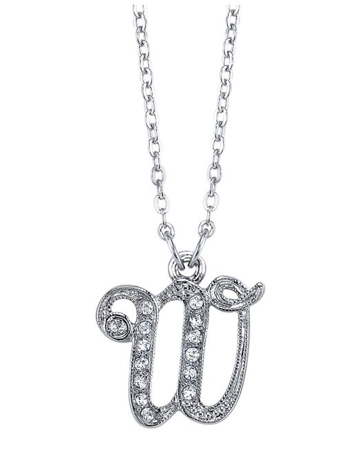 2028 Silver-Tone Crystal Initial Necklace 16 Adjustable W