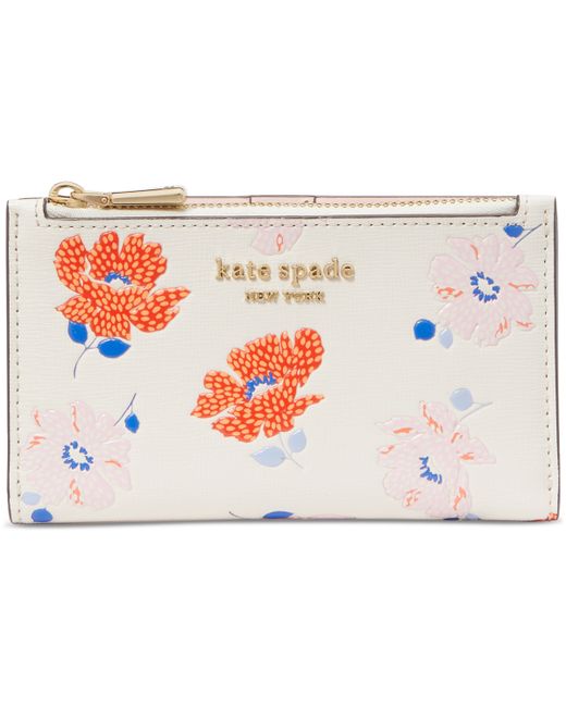 Kate Spade New York Morgan Dotty Floral Embossed Saffiano Small Slim Bifold Wallet