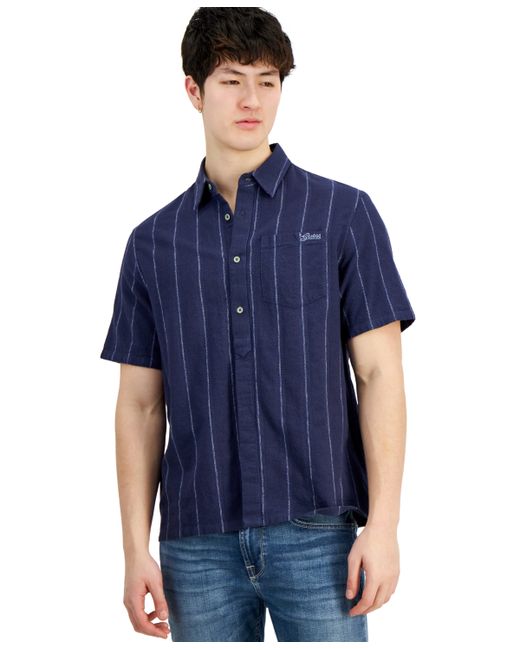 Guess Boxi Textured Stripe Short-Sleeve Button-Down Shirt