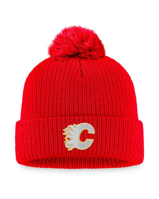Fanatics Calgary Flames Core Primary Logo Cuffed Knit Hat with Pom