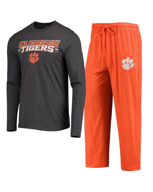 Concepts Sport Heathered Charcoal Clemson Tigers Meter Long Sleeve T-shirt and Pants Sleep Set Heather