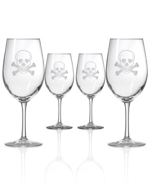Rolf Glass Skull and Cross Bones All Purpose Wine 18Oz Set Of 4 Glasses