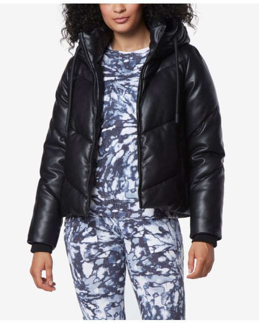 Andrew Marc Sport Faux Leather Hooded Puffer Jacket