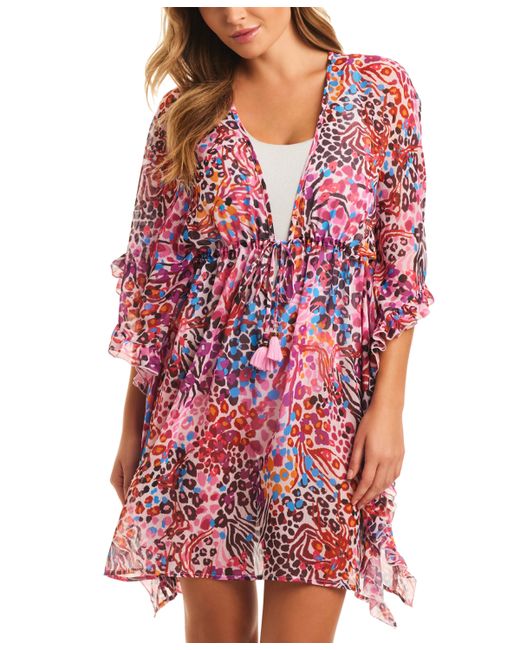 Jessica Simpson Abstract-Print Side-Frill Cover-Up Dress