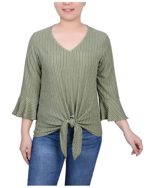 Ny Collection Petite 3/4 Bell Sleeve Textured Knit Top