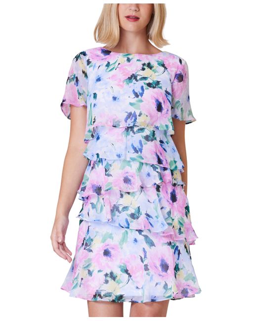 Jessica Howard Petite Printed Ruffle-Tiered Chiffon Dress