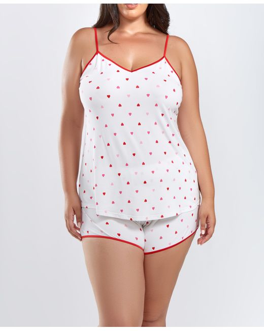iCollection Kyley Plus Heart Printed Pajama Short Set Trimmed