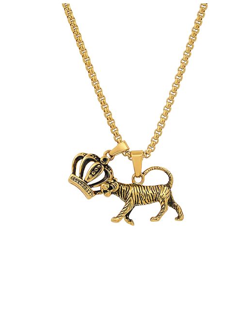 SteelTime 18k Stainless Steel Tiger and Crown Pendant Necklaces