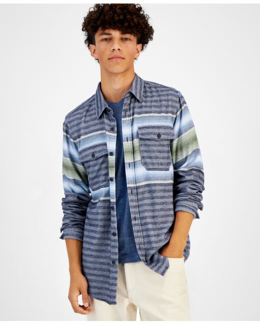 Sun + Stone Edward Jacquard Striped Flannel Shirt Created for