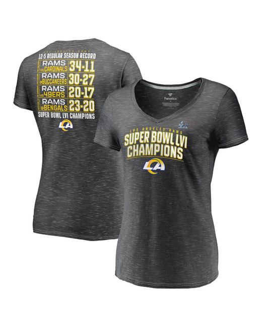 Fanatics Heather Charcoal Los Angeles Rams Super Bowl Lvi Champions Schedule V-Neck T-shirt