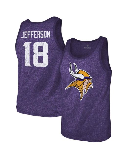 Majestic Threads Justin Jefferson Heathered Minnesota Vikings Name and Number Tri-Blend Tank Top