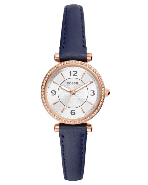 Fossil Carlie Three-Hand Navy Genuine Leather Watch 28mm
